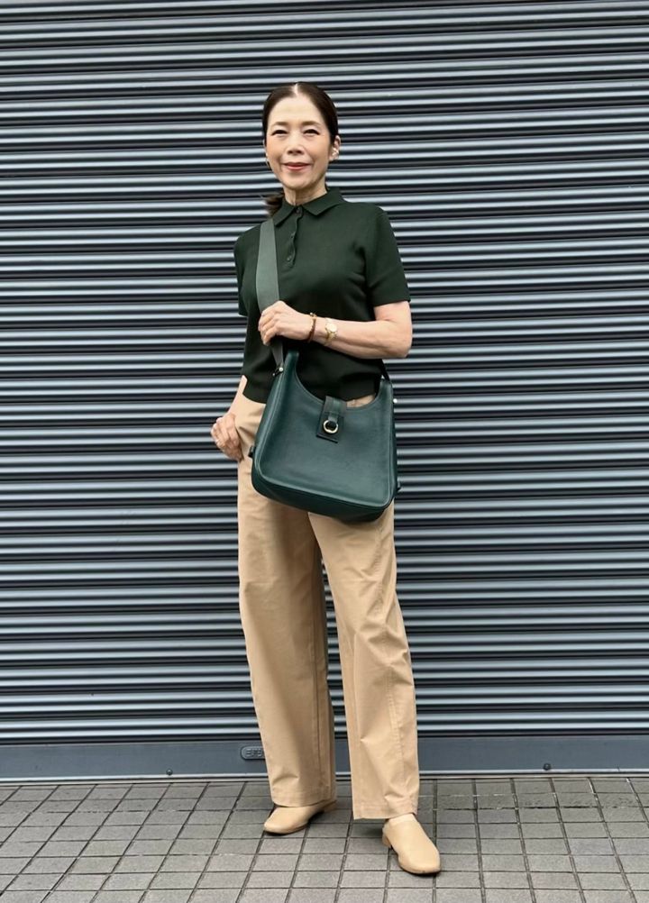 バレルレッグパンツ_ポロセーターコーデ