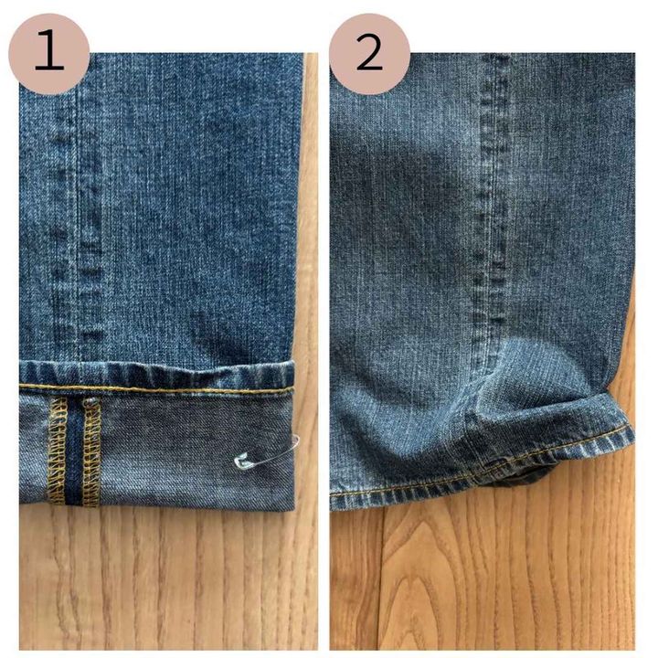 画像: 丈の長いパンツを安全ピンで裾上げする方法