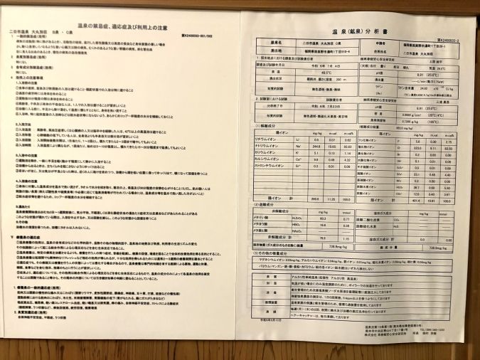 大丸別荘 温泉分析表