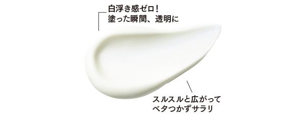 白浮き感ゼロ！ 塗った瞬間、透明に／スルスルと広がってベタつかずサラリ