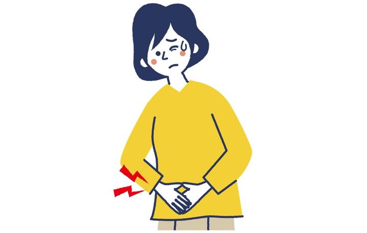 腹痛イメージ お腹を抑える女性のイラスト