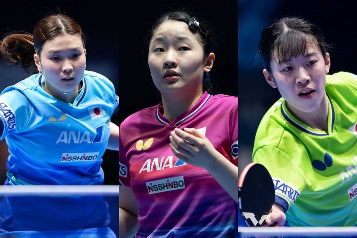 橋本帆乃香、張本美和、面手凛（C）ITTF