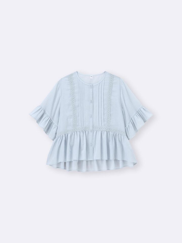 2026gu春夏大人女性おすすめブルーレースフリルブラウス