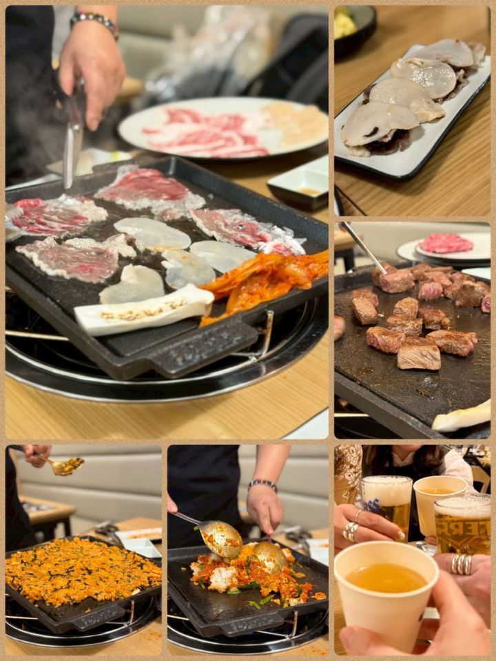 「韓牛チャドルバギ」（韓牛のあばら肉と貝、野菜の三種盛り）の専門店「ジンデガム」