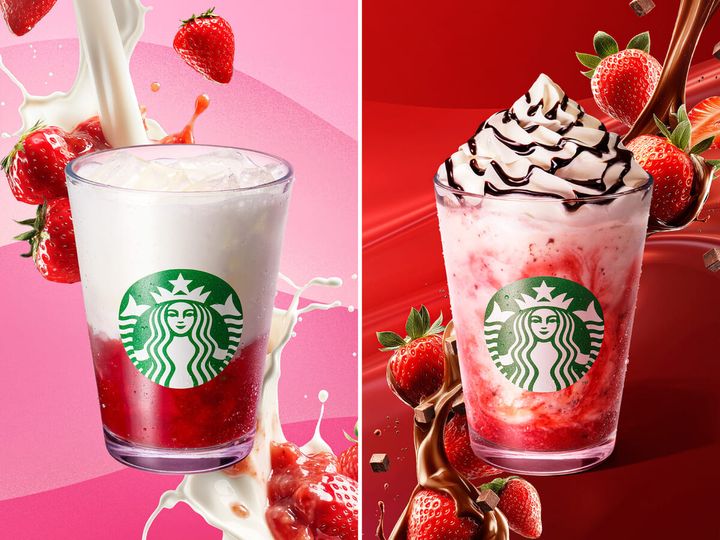スターバックス「ごろっと イチゴ ミルク／イチゴ チョコレート フラペチーノ」