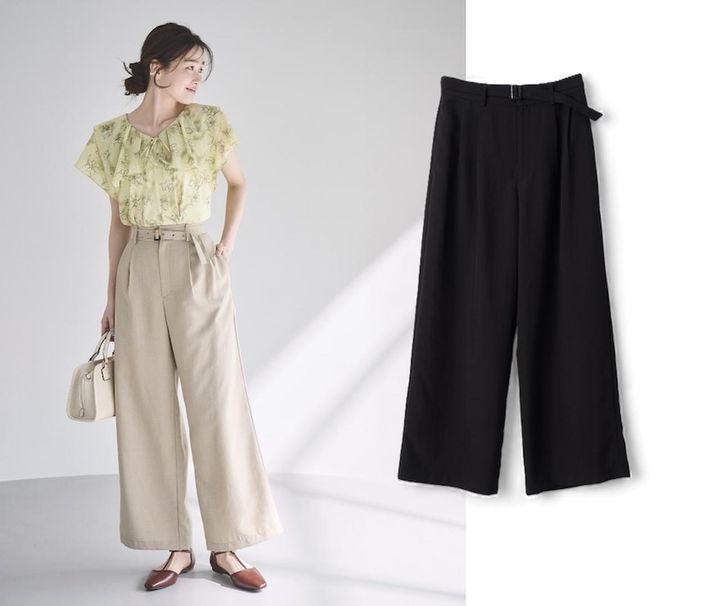 画像: エアリーリネンライク タックワイドパンツ（ベージュ、ブラック）各¥5,995 ◾️UVカット ◾️吸水速乾 ◾️接触冷感 ◾️防シワ ※表地に接触冷感素材を使用 出典：ロペピクニック