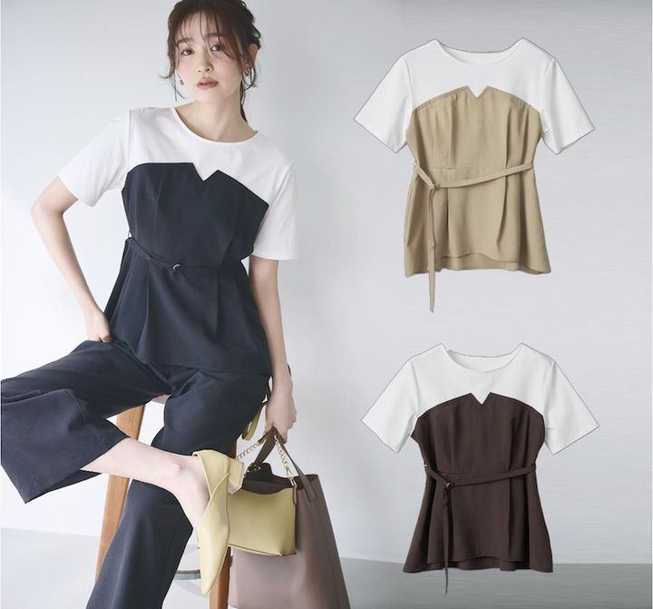 画像: エアリーリネンライク ドッキングカットトップス（ブラック/ベージュ/ダークブラウン）各¥5,489 ◾️UVカット ◾️吸水速乾 ◾️接触冷感 ◾️防シワ ※ビスチェ部分に機能素材を使用 出典：ロペピクニック