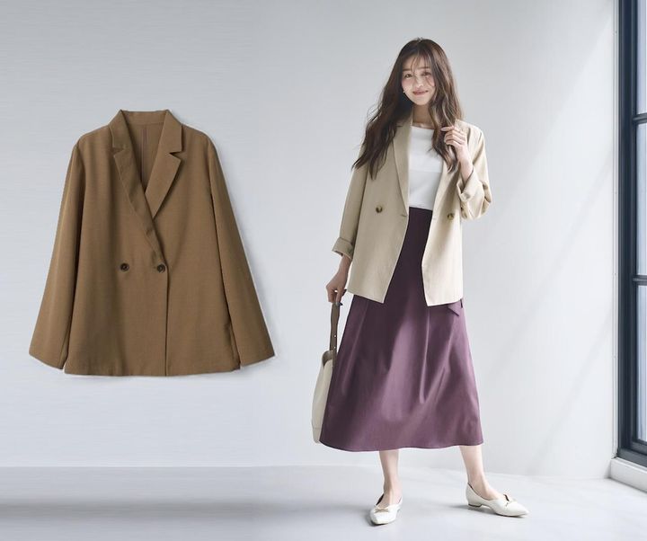 画像: エアリーリネンライク ダブルジャケット（キャメル、ベージュ）各¥7,997 ◾️UVカット ◾️吸水速乾 ◾️接触冷感 ◾️防シワ 出典：ロペピクニック