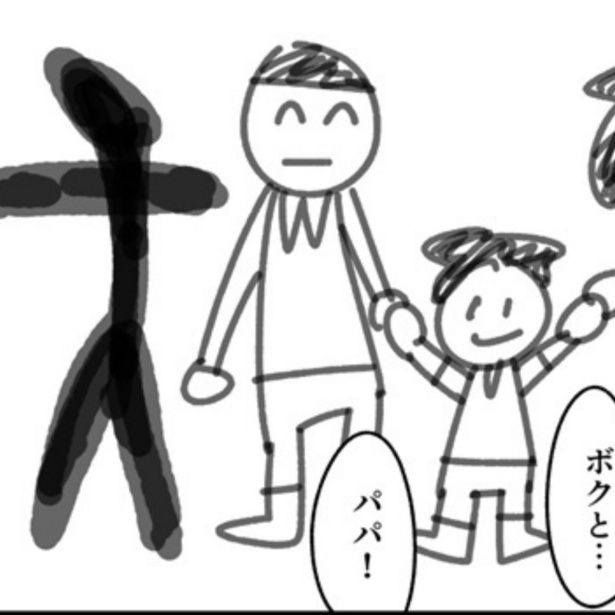 幼稚園児が描いた家族の絵に黒い影… 画像提供：留々家(@ruru_ie)