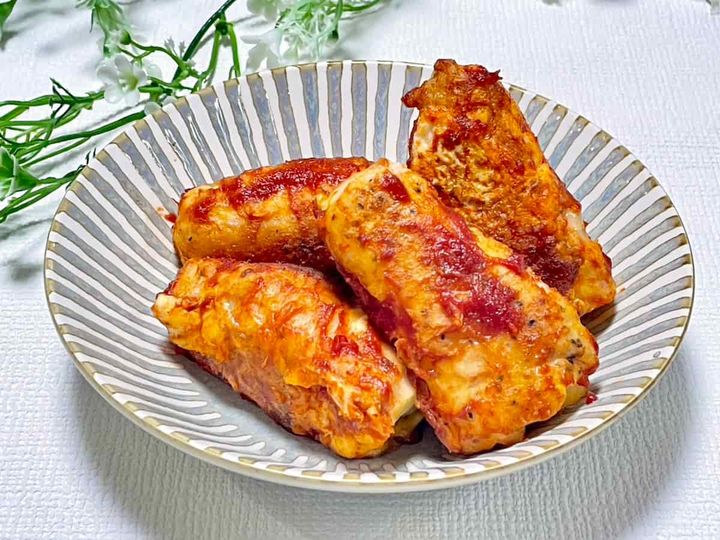 たけのこチーズの豚肉巻きピカタ