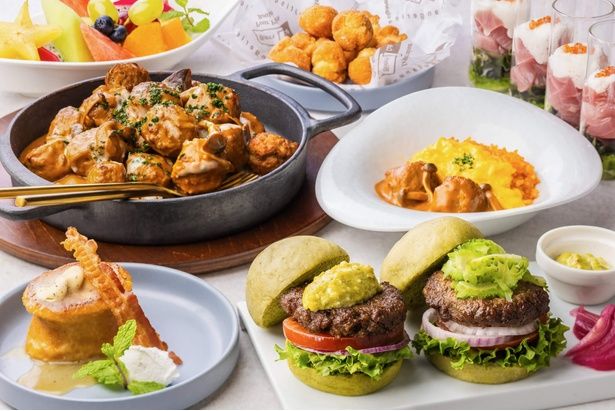 朝食会場「プランタン」のバイキング。和・洋・琉球料理がバランスよく並ぶ