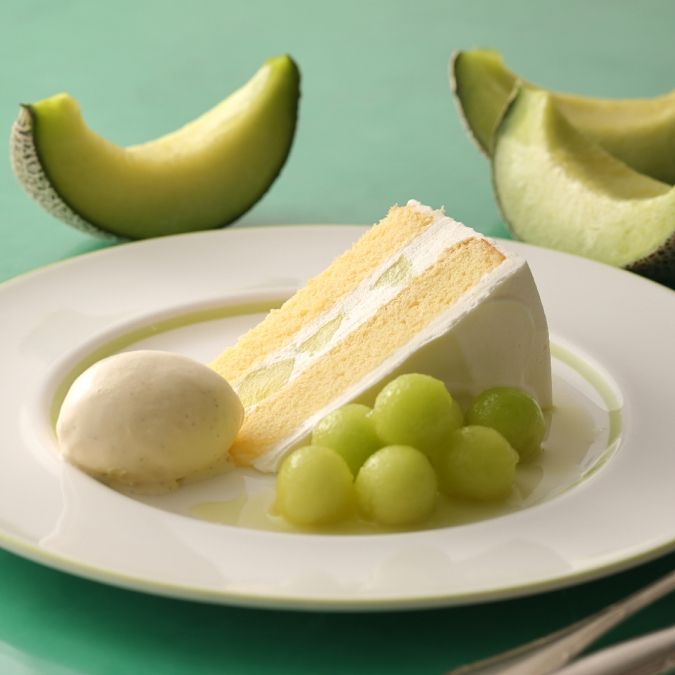 キハチカフェ メロンのショートケーキ バニラアイス添え