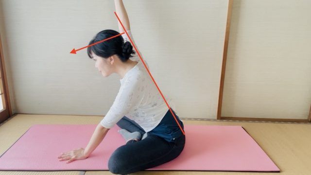 あぐらで座り上半身を前に傾けた姿勢