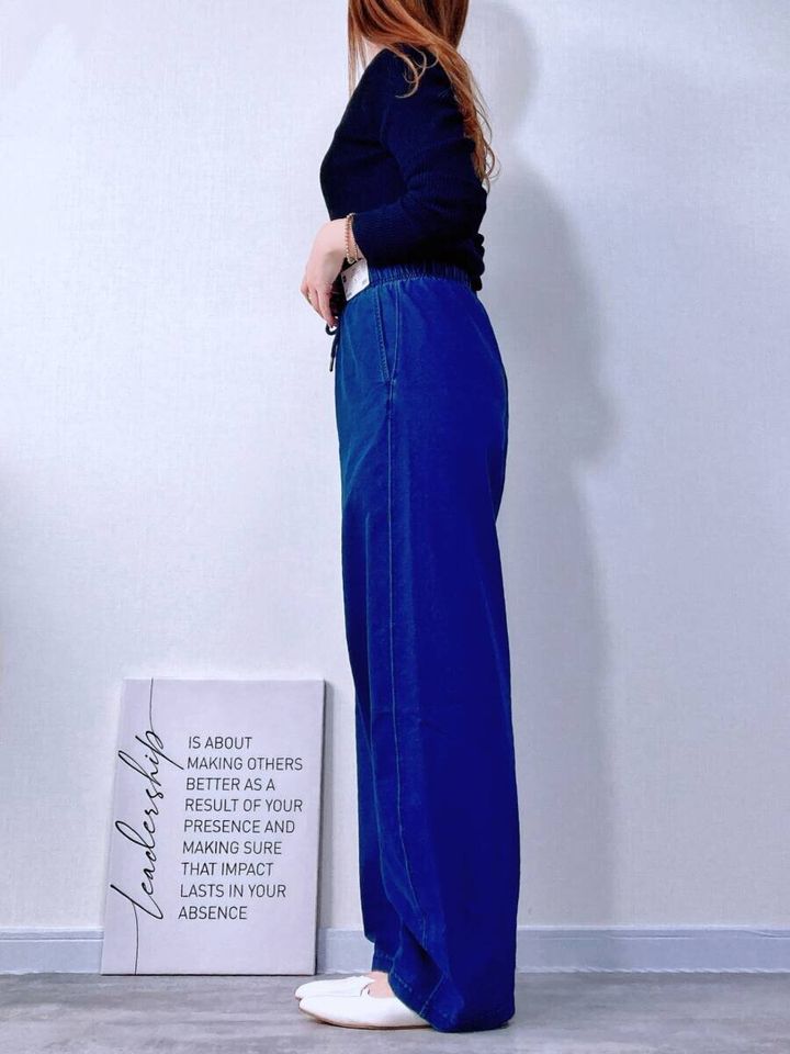 GU デニムスウェットバレルレッグパンツQ（65 BLUE）154cm着用サイド