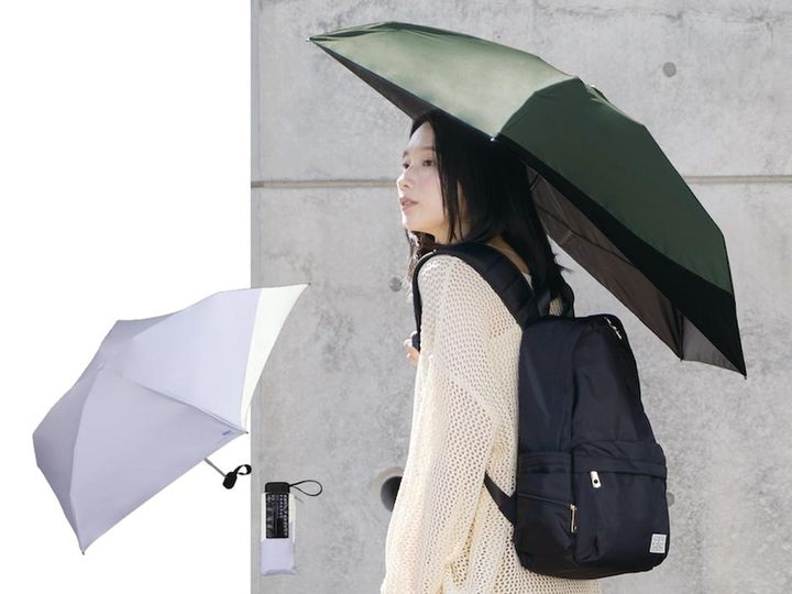 画像: 遮光 バックプロテクトパラソル タイニー（ラベンダー/オフ、カーキ/ブラック）各¥4,180 ◾️遮光率100% ◾️UVカット率100% ◾️UPF50+ ◾️晴雨兼用 ◾️遮熱効果 出典：ダブリュピーシー