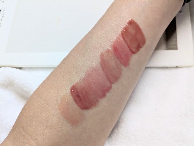 Glass Lock Air Gloss 6色スウォッチ（左からBorn Ready・High Key・That's My Jam・Strawberry Milk・Make it Pop・Honey Glaze）