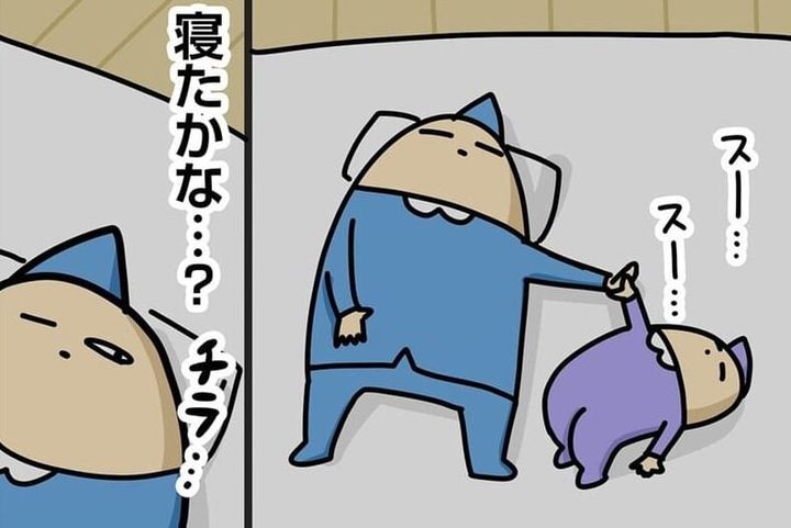 寝かしつけたい母と寝ない息子について描いた漫画のカット（ダルダルのダル子さん提供）