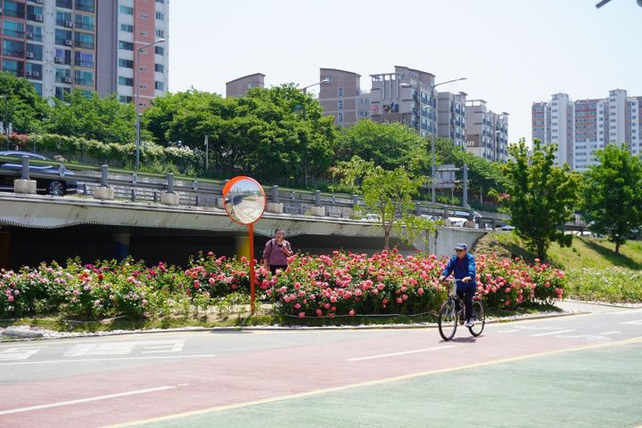 中浪川沿いに走る都市高速系の東部幹線道路がすぐ横にあるので、車通りが激しく、少し賑やかなのが唯一の難点。サイクリングコースも並走しています。