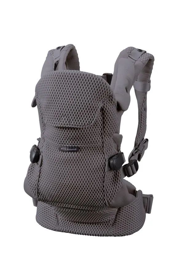 BABY CARRIER ON Pittoresk 抱っこひも（チャコールグレー色）の背面単品カット。006・007と同一構造・同アングルで濃色バリエーションを示す商品ショット