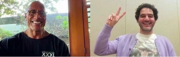 ドウェインとサフディ監督が、オンライン上で満面の笑みの2ショット！ 撮影：岸豊