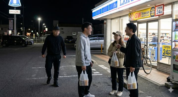 深夜のコンビニ前で起きた理不尽な言いがかり ※Google Geminiにて作成