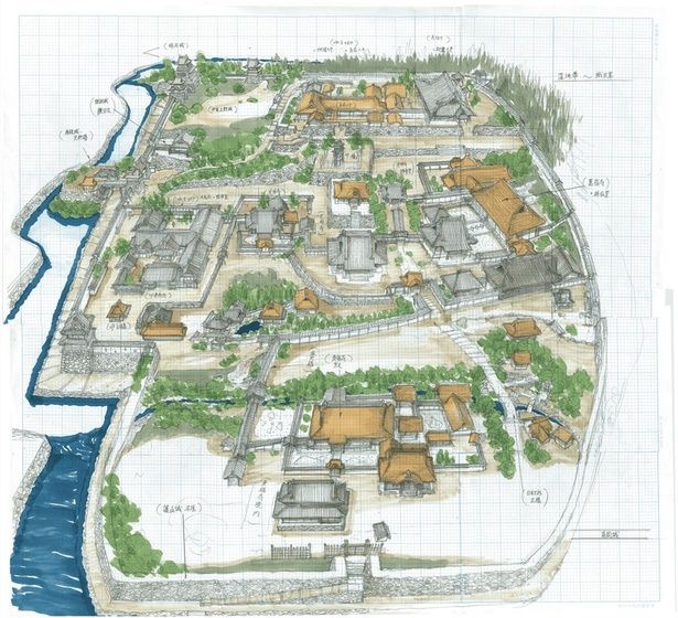 ロケ地をすべてまとめた場合の有岡城の想定図※作成：美術担当・原田哲男さん