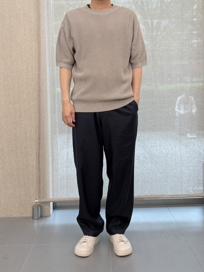 ムジラボ 和紙混半袖クルーネックセーター 着用画像