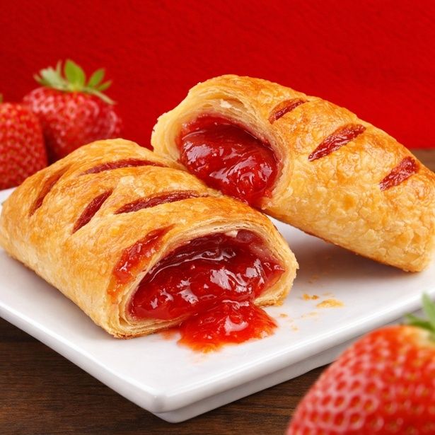 Strawberry KISSの「焼きたて濃厚いちごパイ」は、甘酸っぱいいちごジャムをサクサクのパイ生地で包んでいて、食べ歩きにもおすすめ