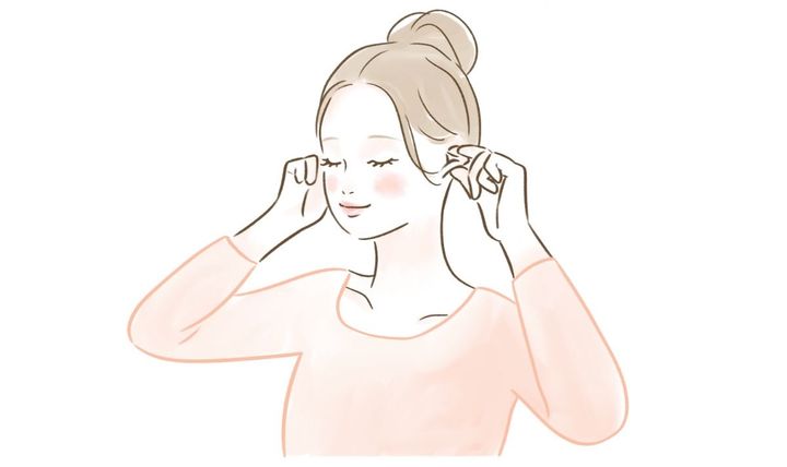 耳ツボマッサージする女性 イラスト