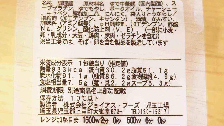 1包装あたり、933kcal