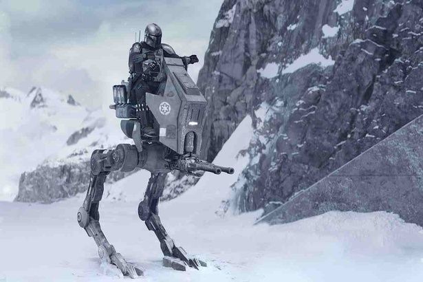 雪山でAT-RTに乗ったマンダロリアン(『スター・ウォーズ／マンダロリアン・アンド・グローグー』) [c]2026 Lucasfilm Ltd. & TM. All Rights Reserved.