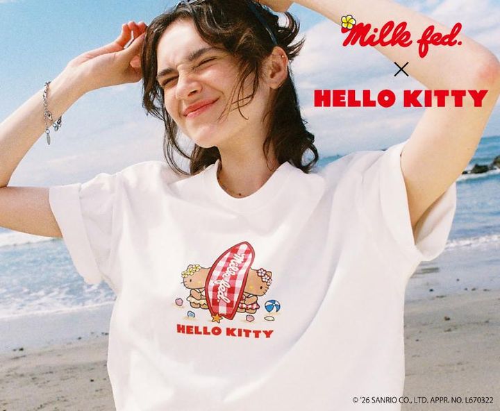 ロサンゼルスのビーチをイメージしたデザインに注目！《MILKFED.》× HELLO KITTY のキュートでトロピカルなコラボアイテムが到着