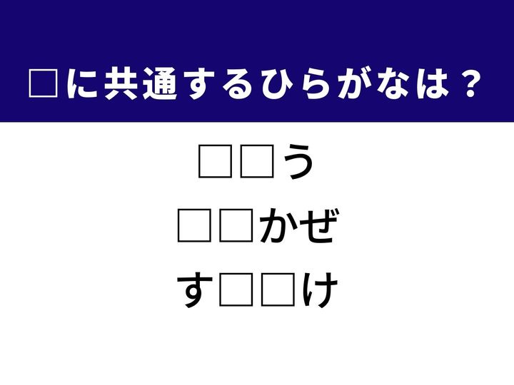3つの言葉の空欄を埋めて正しい日本語を完成させるクイズです。身につけている知識、心地よい自然現象、そして着物の下に身につけるものをヒントに、共通のひらがな2文字を導き出しましょう。