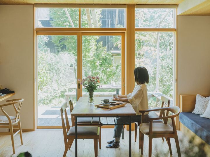 庭の緑を主役にした一軒家のリビング