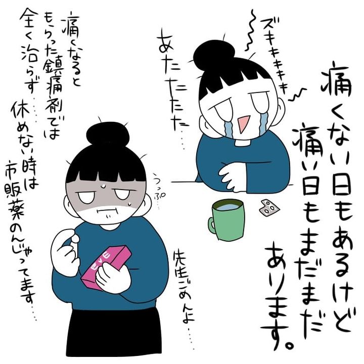 漫画「ずっとそばにいた鎮痛剤と別れる話」のカット（もちこさん提供）