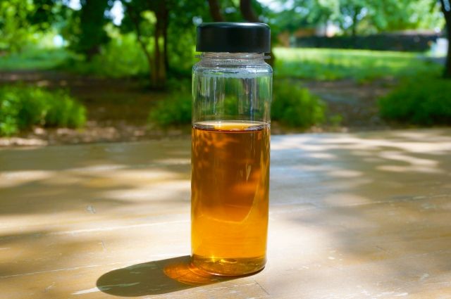 外 公園に持ってきた麦茶入りの水筒