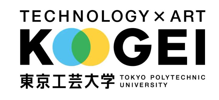 東京工芸大学（TOKYO POLYTECHNIC UNIVERSITY）の公式ロゴ。「TECHNOLOGY × ART KOGEI」のキャッチコピーと青・黄・緑の重なる円形シンボルマークを組み合わせたブランドロゴ画像。
