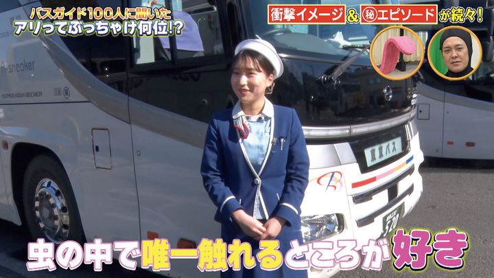 架空のインタビューを受けるバスガイド