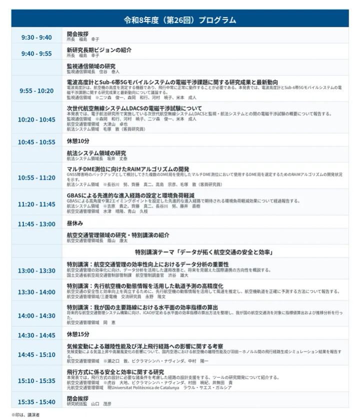 令和8年度 電子航法研究所 研究発表会 講演プログラム