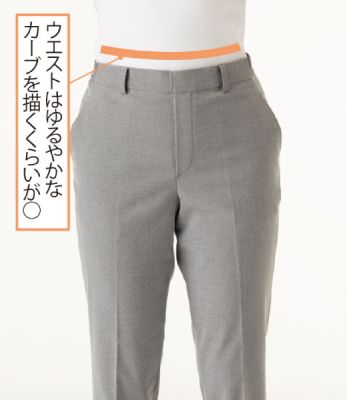 両脇は腰骨の上あたり。ウエストはゆるやかにカーブ
