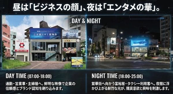 【岡山県岡山市】大雲寺交差点に幅10mの巨大画面・高精細デジタルサイネージ「大雲寺ビジョン」誕生！