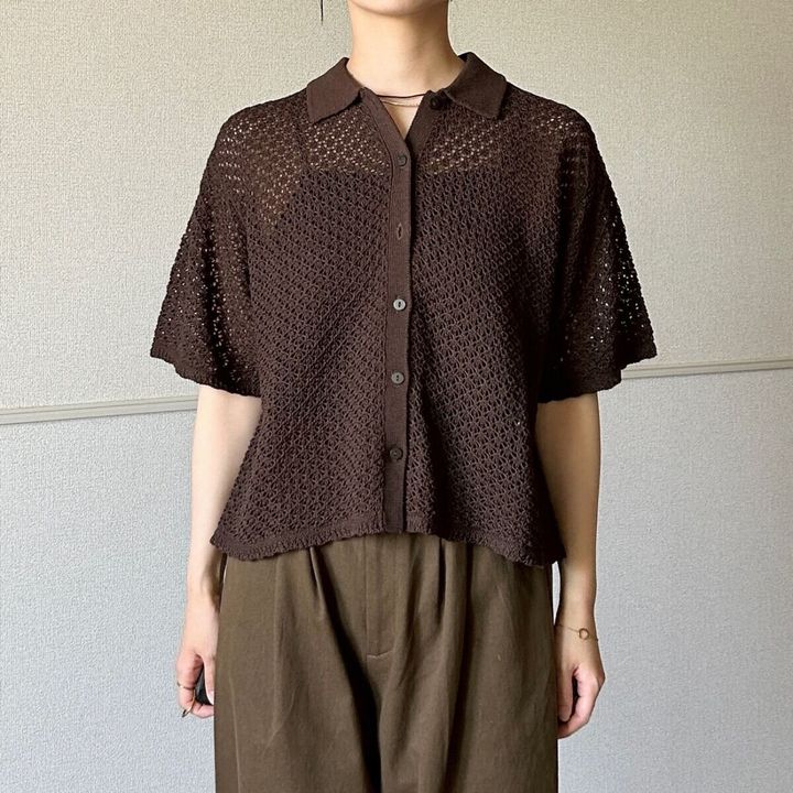 GU透かし編みニットシャツ5分袖の着用写真正面