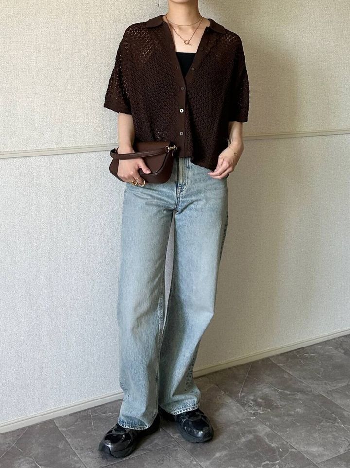 Style3 NGコーデ：デニムとシンプルに合わせたGU透かし編みニットシャツのコーデ