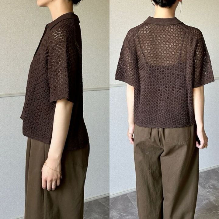 GU透かし編みニットシャツ5分袖の着用写真サイドとバック