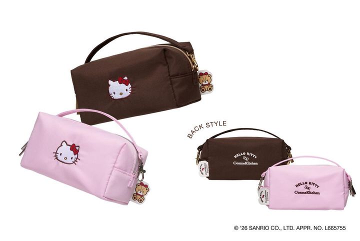 画像: 【コスメキッチン×ハローキティ】〈HELLO KITTY〉ミニバッグポーチ［縦9╳横18×奥行き9㎝］各¥4,290 www.cosmekitchen-webstore.jp