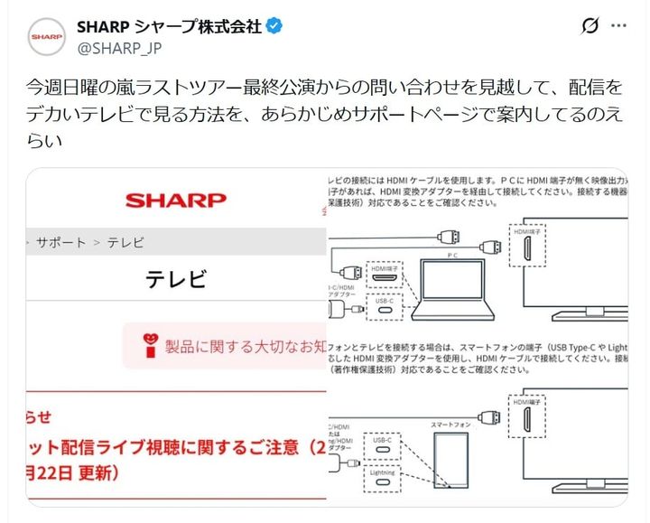 シャープの公式Xアカウントより