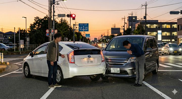 もらい事故に遭った際は、まず安全確保をしてから警察に連絡しましょう ※Google Geminiにて作成