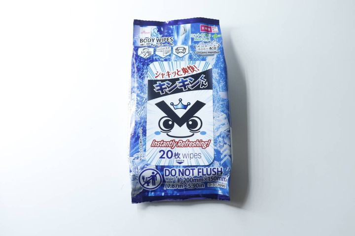 ダイソーの＆．ボディシート（キンキンくん、20枚） パッケージ