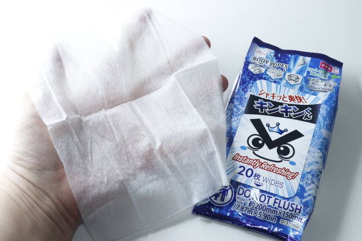 ダイソーの＆．ボディシート（キンキンくん、20枚）サイズ