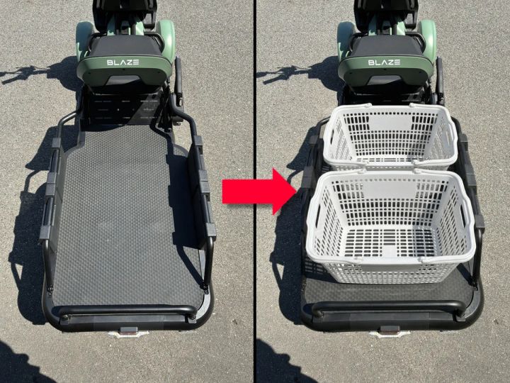 買い物かご2個分置ける荷台スペース